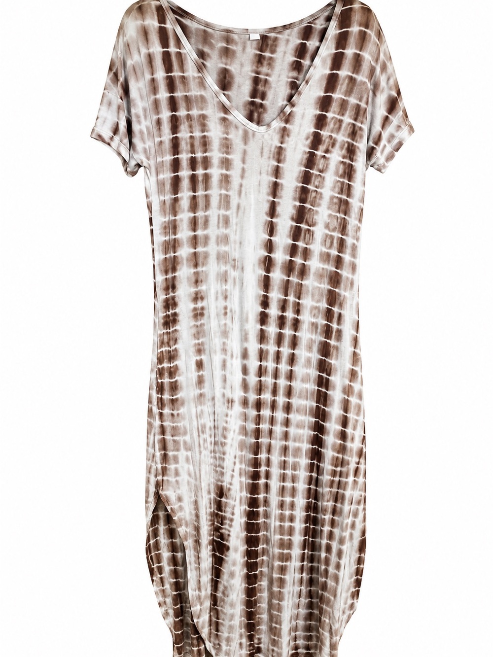 Amazon Brown and White Tie-Dye V-Neck Maxi Dress